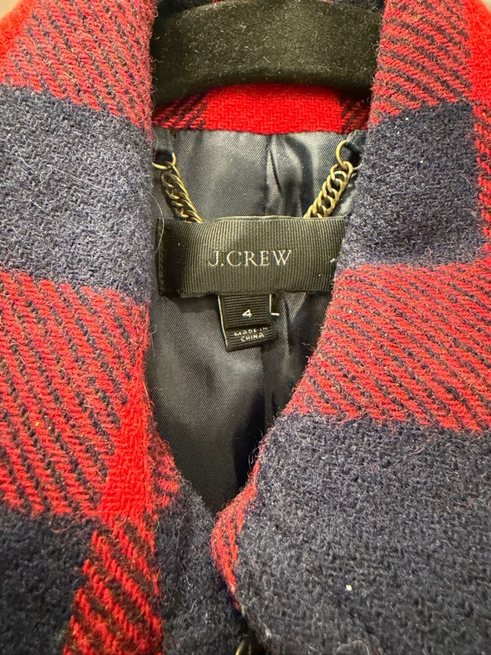 J. Crew Red and Navy Buffalo Check Plaid Pea Coat Size 4 - Picture 3 of 5